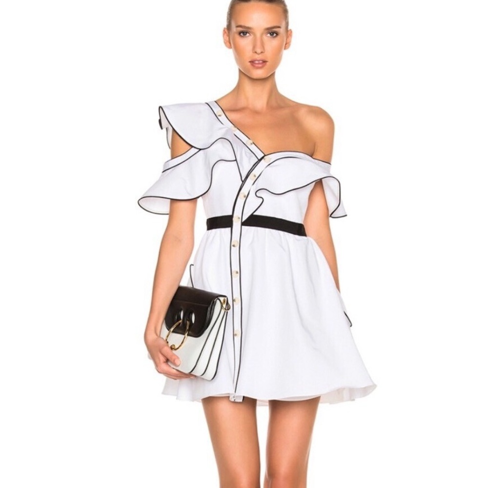 Self Portrait Poplin Frill Asymmetric Mini Dress US8